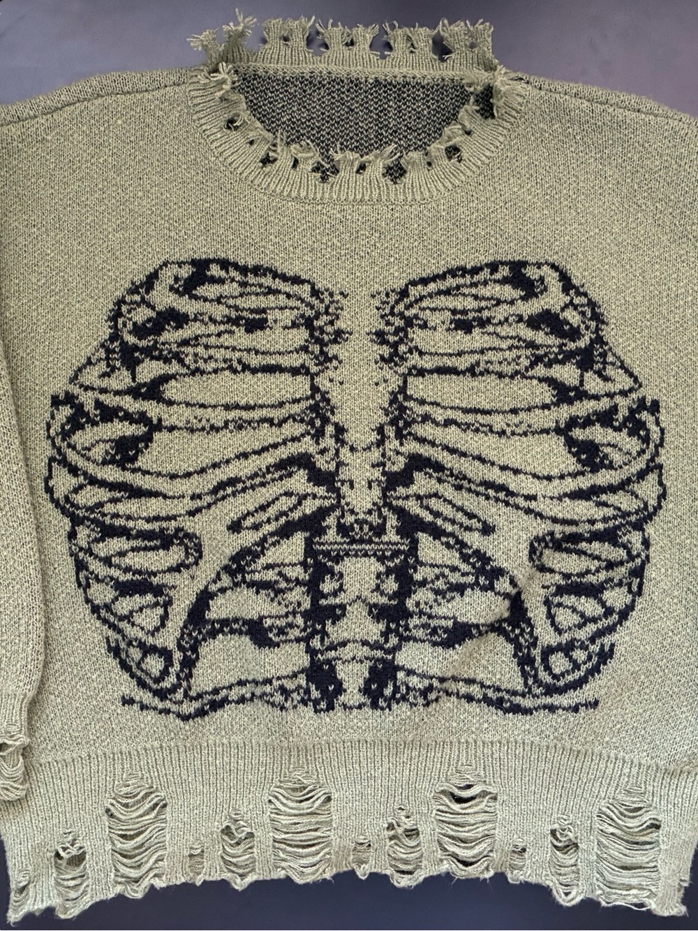 Goth Skeleton Rib Cage Distressed Super Soft Sweater Halloween Vibes Women XL